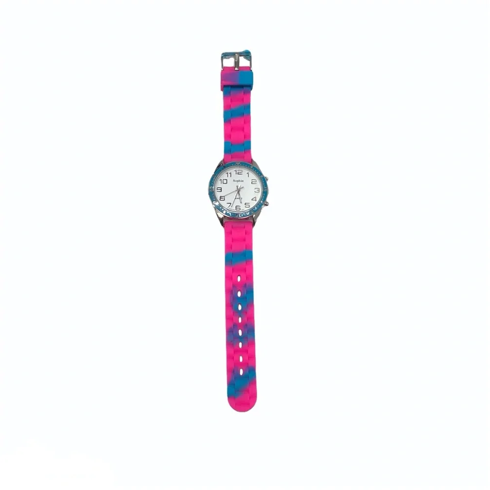 SOPHIE HOT PINK & BLUE SILICONE/RUBBER WATCH - UNUSED NWOT